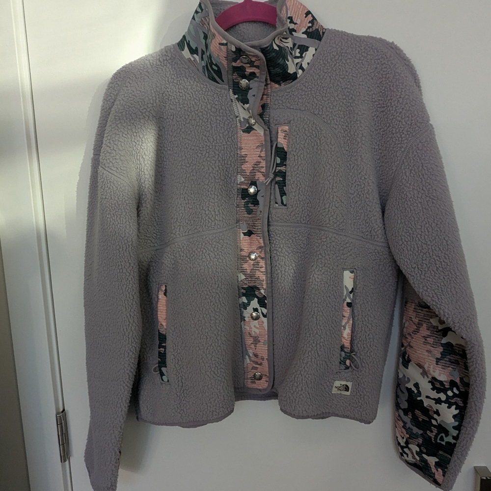 The North Face Women's Lavender and Camouflage Teddy Jacket